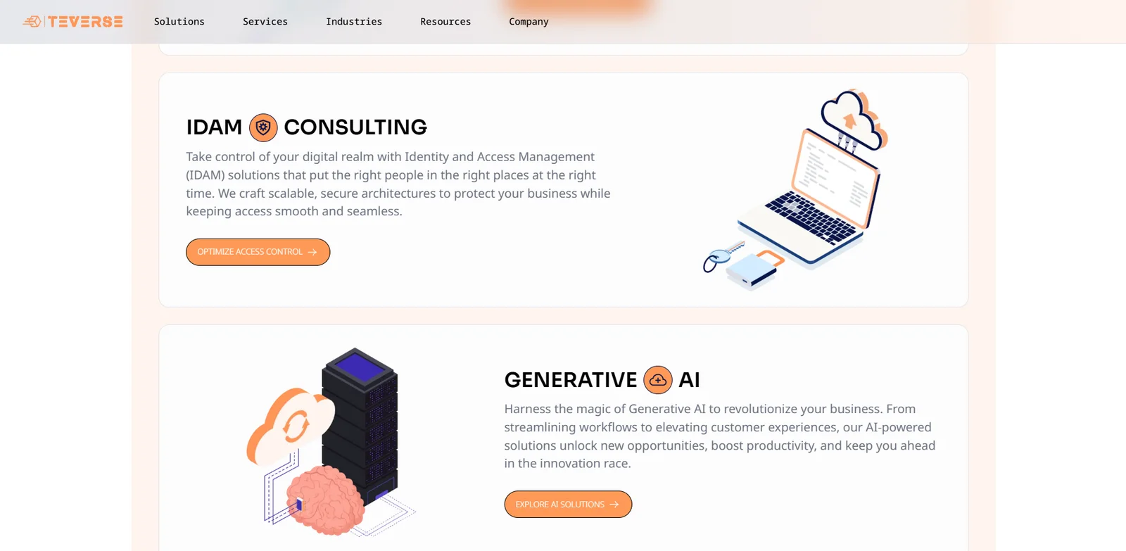 Teverse identity and access management consulting and AI service descriptions